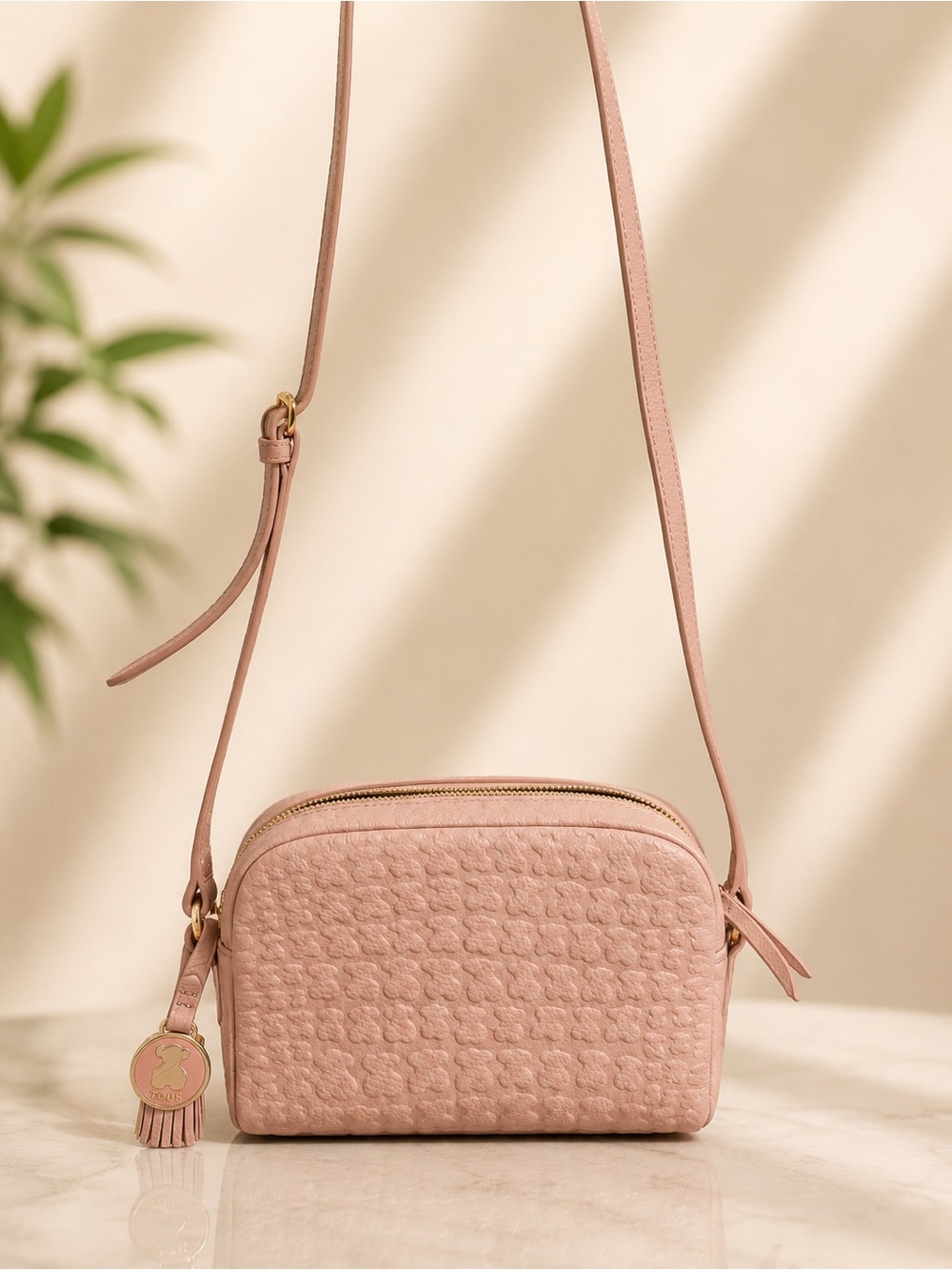 Tous Pink Quilted Crossbody Bag with Tassel Charm